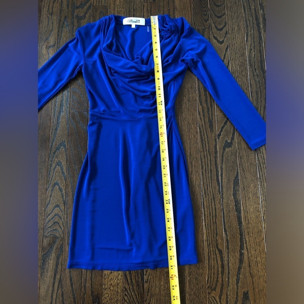 Diane von Furstenberg Women’s XS Royal Blue Joanie Long-Sleeved Ruched Dress - Picture 7 of 11